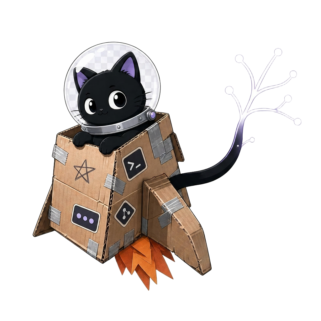Cat astronaut in cardboard rocket